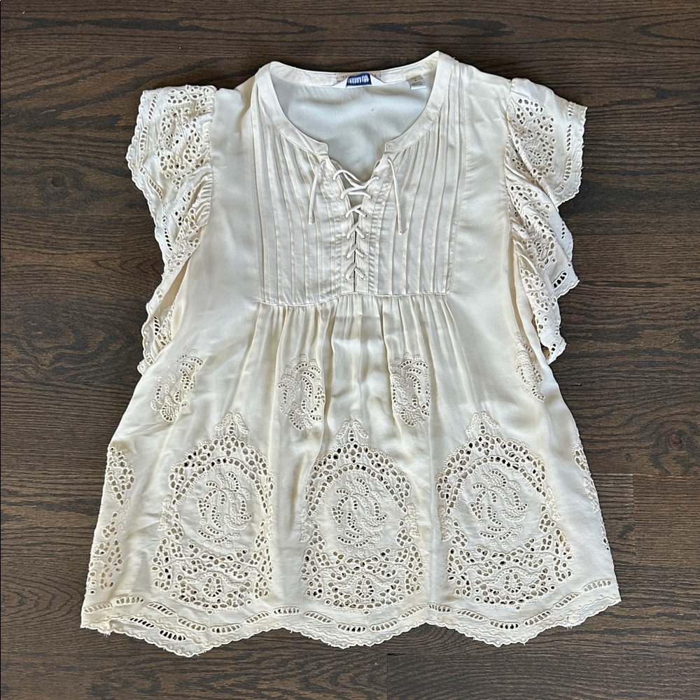 Scotch & Soda Cream Eyelet Lace Peasant Blouse